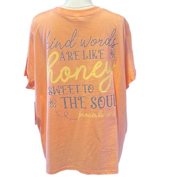 🐝 NWT Electric Pink Proverbs Honey Bee Embroidered Tee Pretty Peach Color Sz 3x - Picture 1 of 7